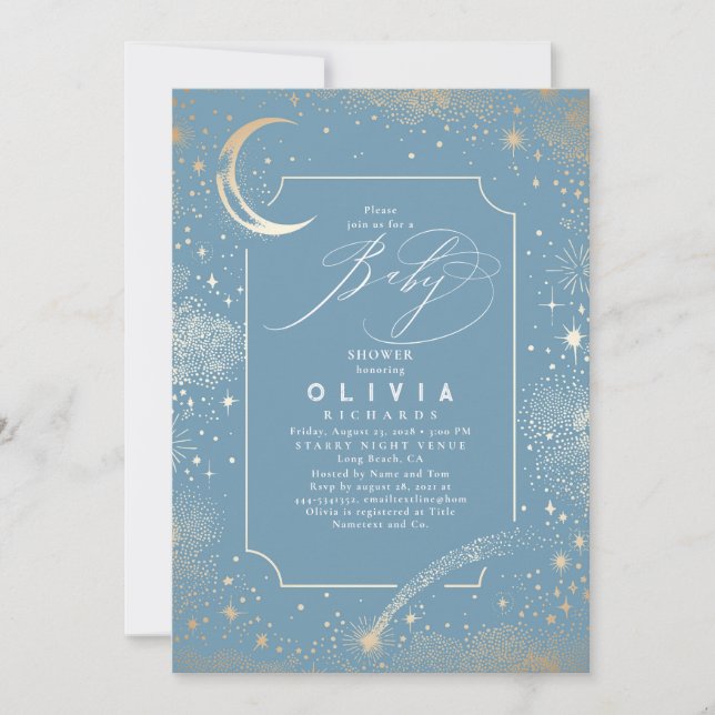 Invitación Estelar Luna de Noche Mystical Baby Shower Celesti (Anverso)