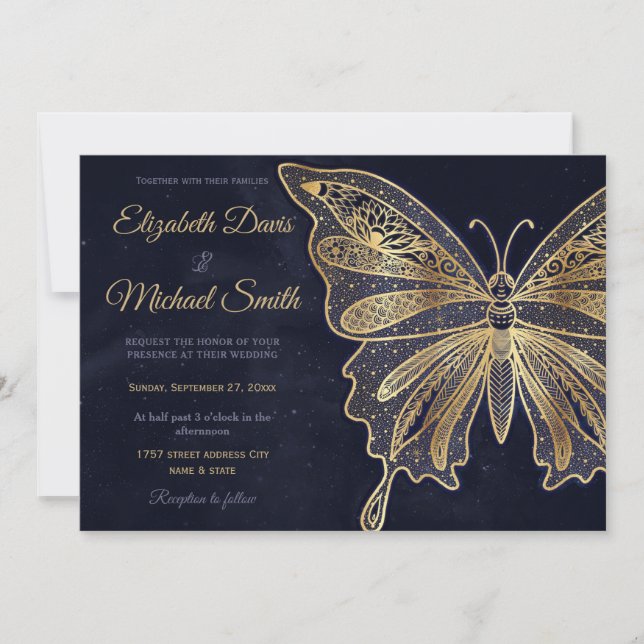 Invitación Estética celestial de la mariposa dorada (Anverso)