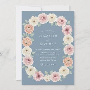 Invitación Estética de boda de primavera azul polvoriento