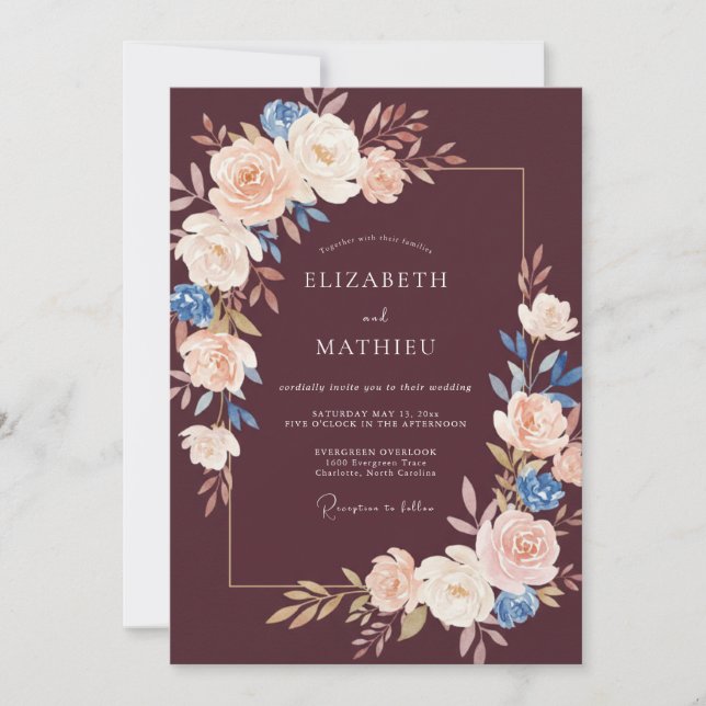 Invitación Estética de boda otoñal de Borgoña profunda (Anverso)