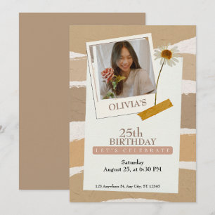 Invitación Estética de Cumpleaños Marrón Pastel