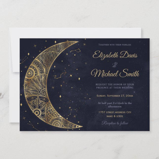Invitación Estética de la luna de oro celestial (Anverso)