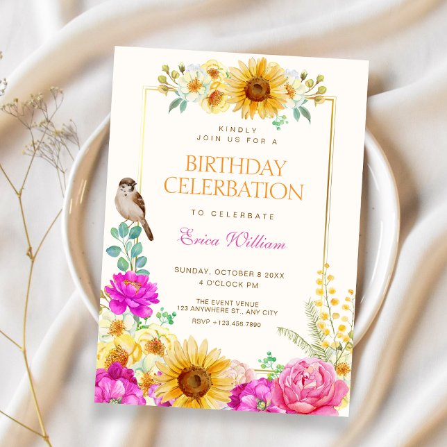 Invitación Estética floral cumpleaños (Subido por el creador)