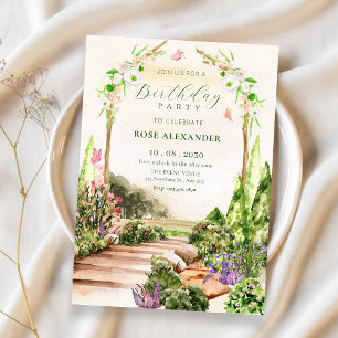 Invitación Estética floral de jardín de cumpleaños en acuarel