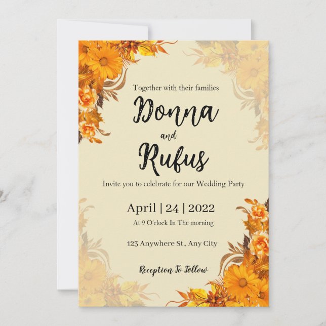 invitación estética floral naranja (Anverso)