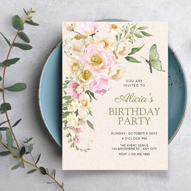 Invitación Estética floral rústica de cumpleaños (Subido por el creador)