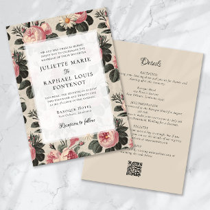 Invitación Estética floral vintage en un solo Boda