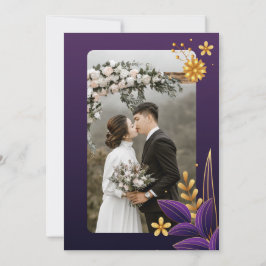 Invitación Estética morada y dorada Boda de fotografía floral