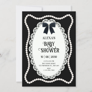 Invitación Estética negra elegante arco perla baby shower