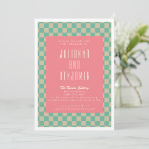 Invitación Estética Retro Cuadro Menta Rosa Boda