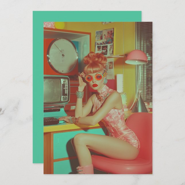 Invitación Estética retro de vidrio futurista (Anverso / Reverso)