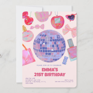 Invitación Estética Retro Pink Disco Yk2 21º Cumpleaños