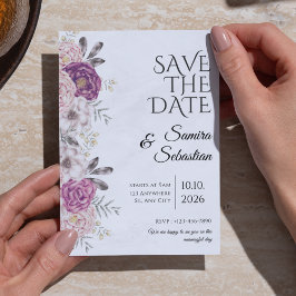 Invitación Estético Chic Floral Gris Claro Ahorre la Fecha