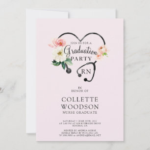 Invitación Estetioscopio Floral de Graduación de Enfermeras d