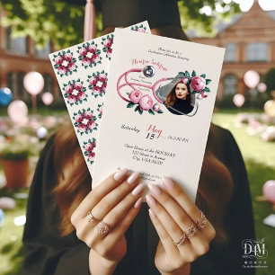 Invitación Estetoscopio de Graduación Rosas Rosadas Florales 