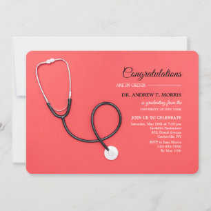 Invitación Estetoscopio en graduación roja