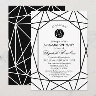 Invitación Estetoscopio Escuela de Enfermería Chic Negro y Bl