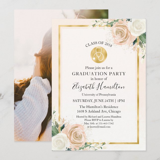 Invitación Estetoscopio Escuela de Enfermería Fiesta de Gradu (Anverso / Reverso)