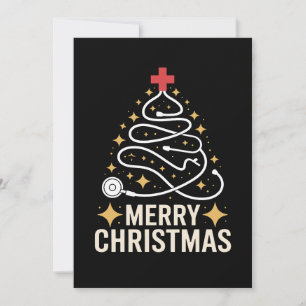 Invitación Estetoscopio Feliz Navidad Árbol Enfermera Doctor