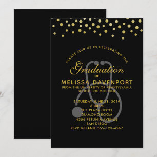 Invitación Estetoscopio Gris Simple sobre Graduación de Docto
