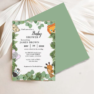 Invitación Estilista Eucalyptus Jungle Animals Boy Baby Showe