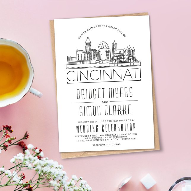 Invitación estilizada de Cincinnati Boda Skyline (Subido por el creador)