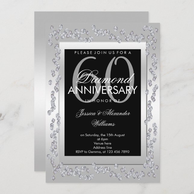 Invitación Estilizados Diamantes de Plata Aniversario de Boda (Anverso / Reverso)