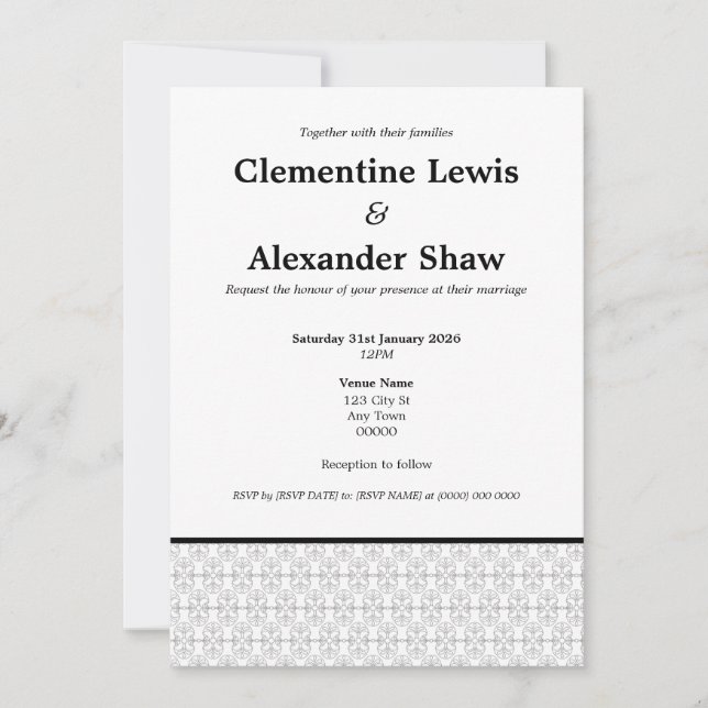 Invitación Estilo Art Déco elegante en negro y blanco (Anverso)