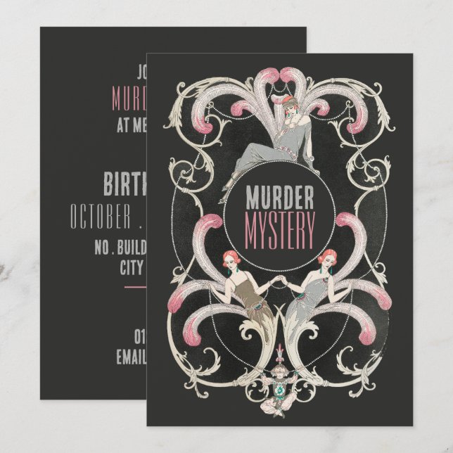 Invitación Estilo Art Deco, fiesta de cumpleaños de misterio  (Anverso / Reverso)