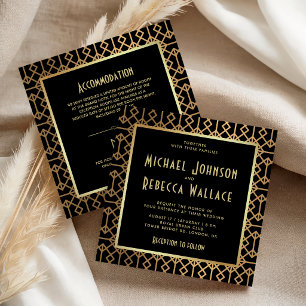 Invitación Estilo Art Déco Geométrico Todo en Uno Boda