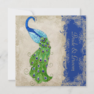 Invitación Estilo Art Decó Pavo Real Azul Vintage