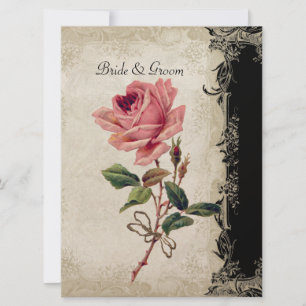 Invitación Estilo barroco Rosa vintage negro y encaje crema