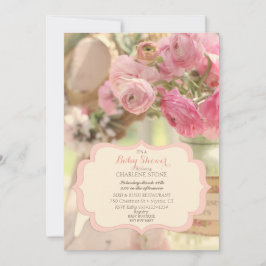 Invitación Estilo campestre desgastado flores rosadas suaves