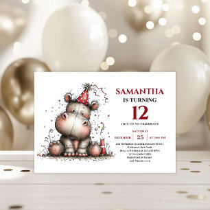 Invitación Estilo caprichoso de moda de animales de hipopótam