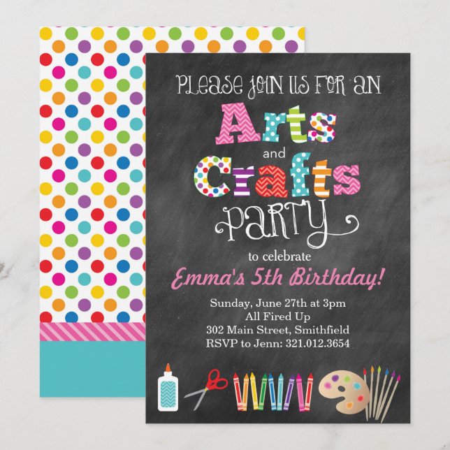 Invitación estilo Chalkboard Fiesta de Arte y Arte (Anverso / Reverso)