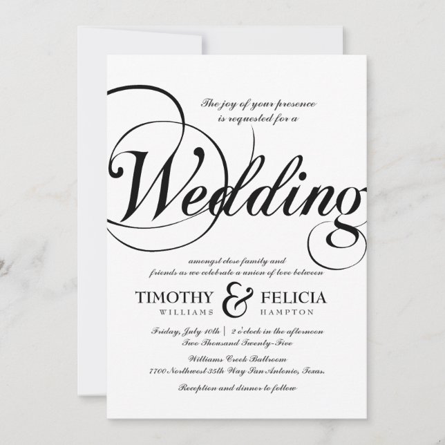 Invitación Estilo clásico Boda blanco y negro (Anverso)