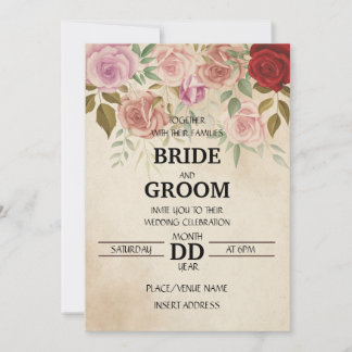 Invitación Estilo clásico shabby chic con rosas rojas y rosad
