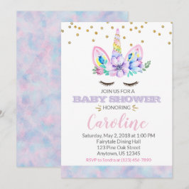 Invitación Estilo de agua rosa y púrpura Unicorn Baby Shower