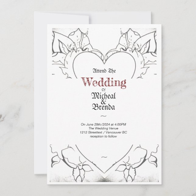 Invitación Estilo de arte de los tatuajes blancos (Anverso)