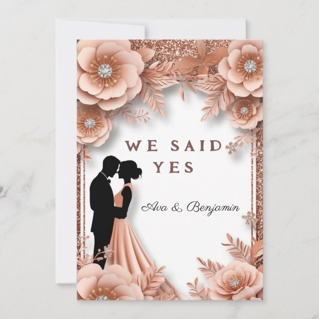 Invitación 🌸 Estilo de boda floral melocotón oro rosa primav (Anverso)