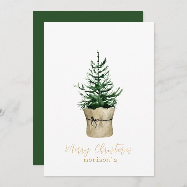 Invitación Estilo de boho del árbol de navidad acuarela (Anverso / Reverso)
