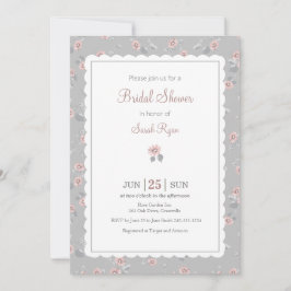 Invitación Estilo de cabaña floral rosas margaritas grises