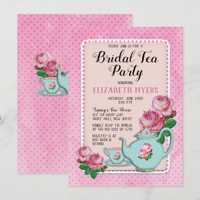 Invitación Estilo de cabaña inglesa rosa Ducha Fiesta de té d (Anverso / Reverso)