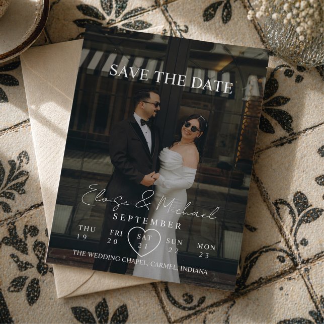 Invitación Estilo de calendario moderno Foto guardar la fecha (Modern Calendar Style Photo Save The Date Invitation)