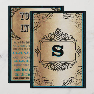 Invitación Estilo de cartel metálico dorado negro vintage bod