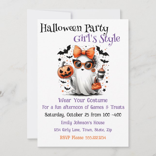 Invitación Estilo de Chica del partido Halloween (Anverso)