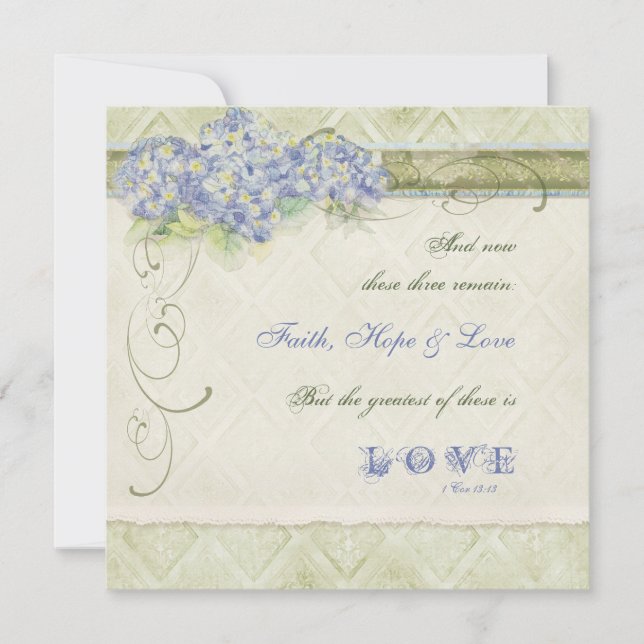 Invitación Estilo de cosecha Azul Hidrangea Floral Swirl Dama (Anverso)