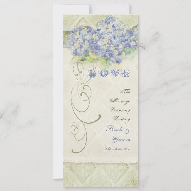Invitación Estilo de cosecha Azul Hidrangea Floral Swirl Dama (Anverso)