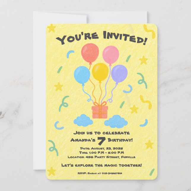 Invitación Estilo de Crayon editable - Cumpleaños de Bash de  (Anverso)