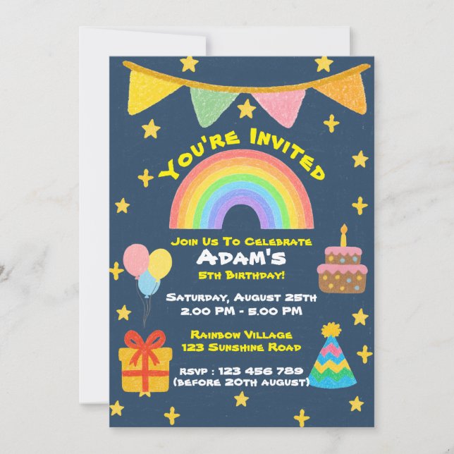 Invitación Estilo de Crayón Editable – Fiesta de Celebración  (Anverso)